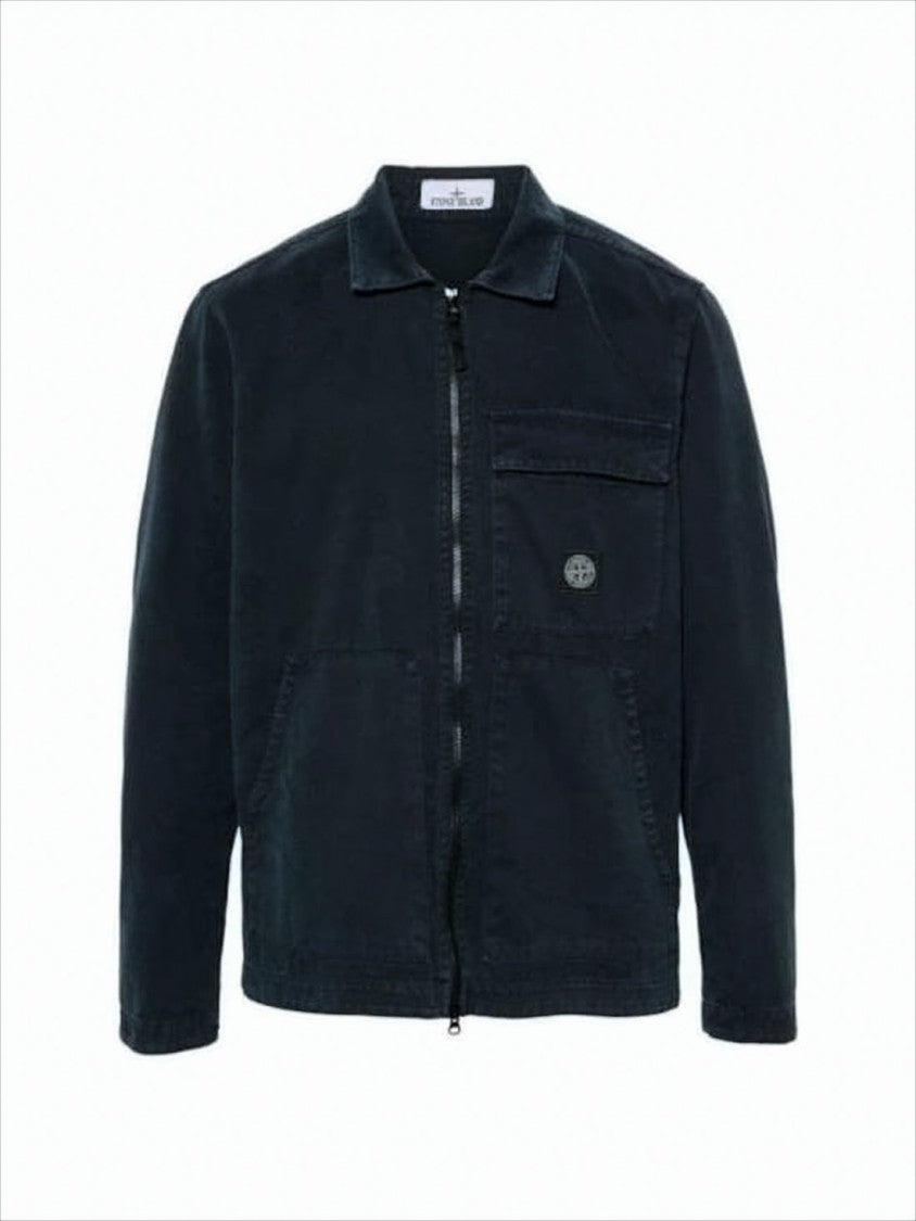 Stone Island Casual Black Jacket With Front Zip Closure