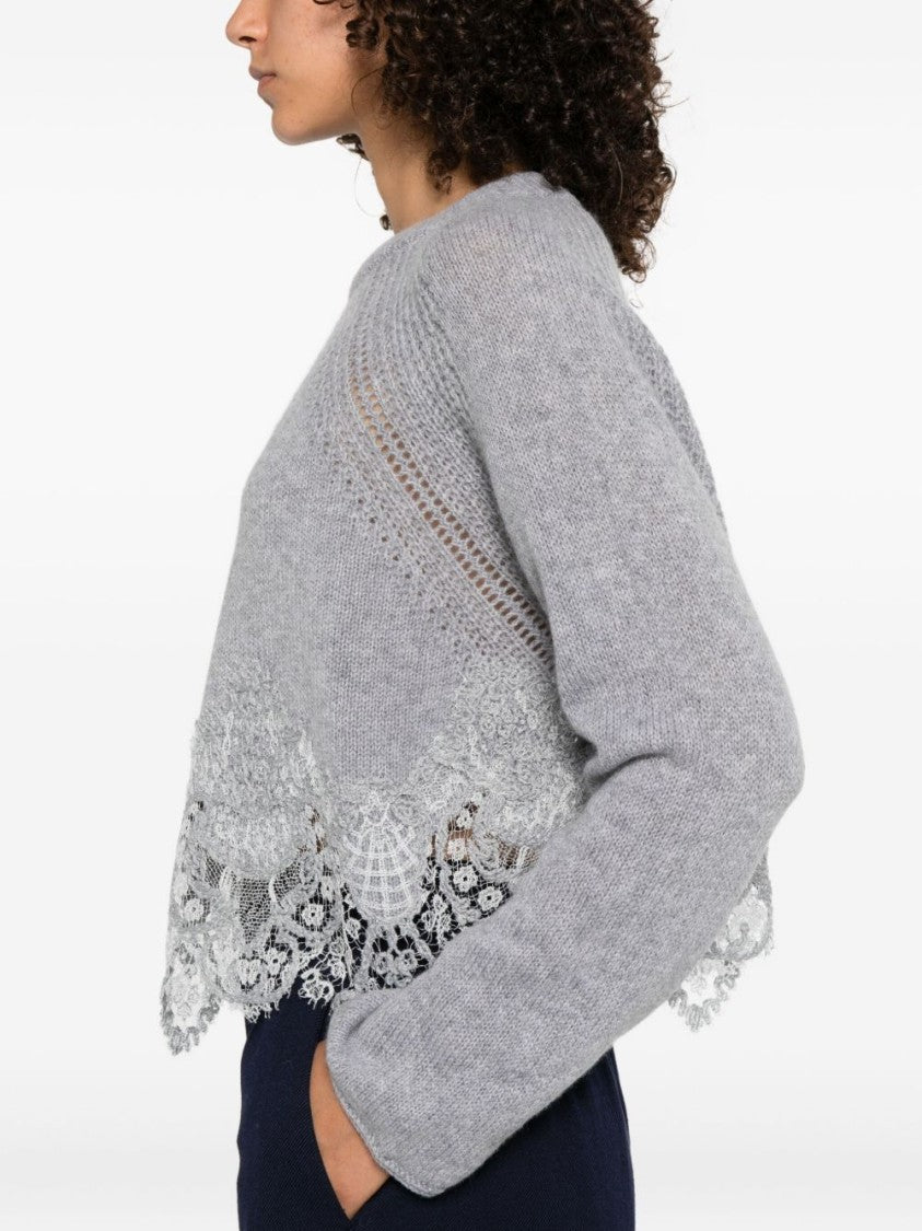 Ermanno Scervino Cashmere Sweater With Lace Trim