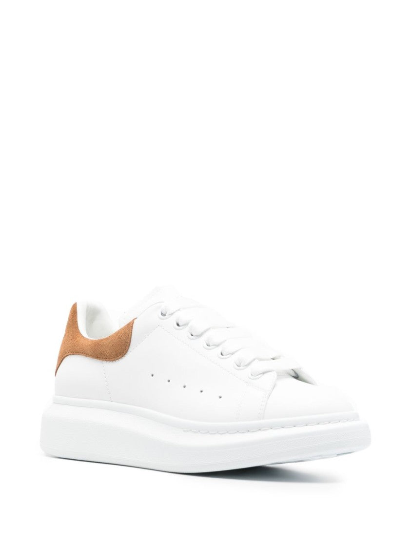 Alexander Mcqueen White Leather Sneakers With Suede Heel Tab