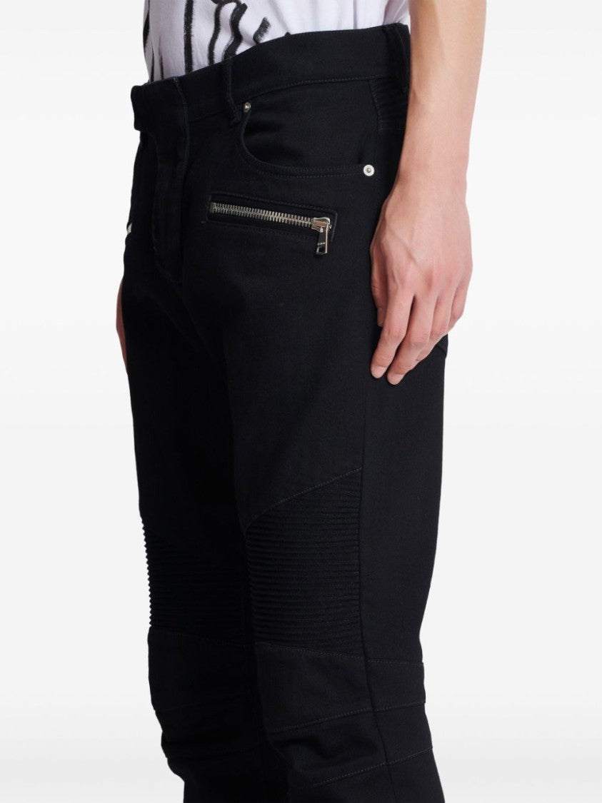 Balmain Cotton Blend Black Denim Jeans With Multi-Pocket Design