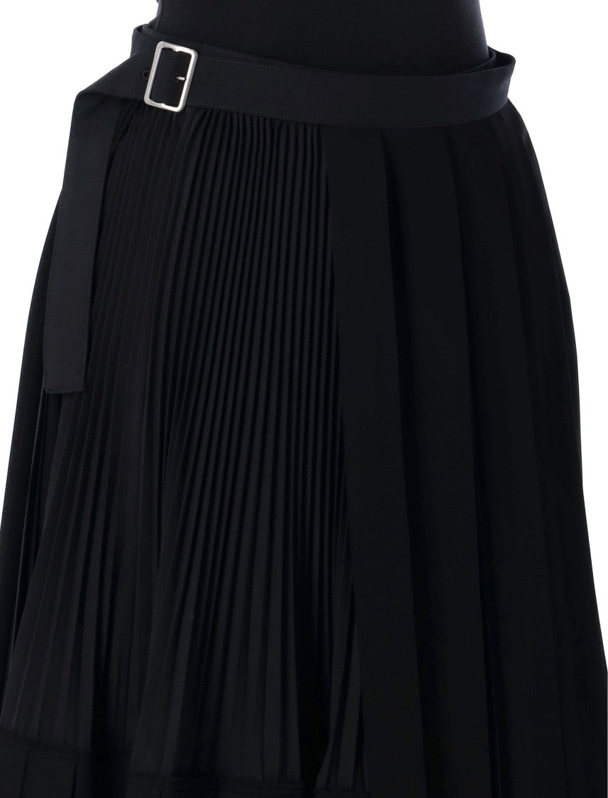 Junya Watanabe Pleated Midi Skirt With Integrated Belt And Side Buckle