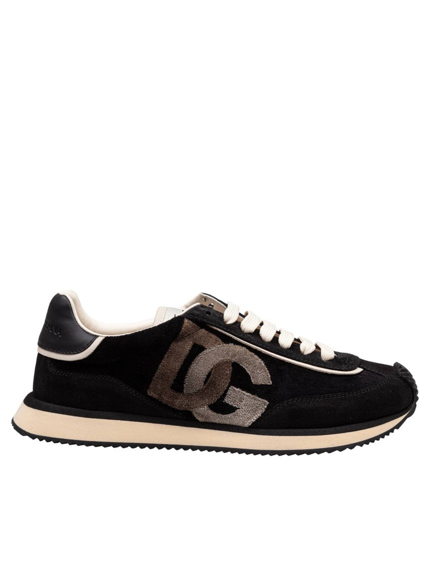 Dolce & Gabbana Black/Ivory Velvet And Suede Cushion Sneakers