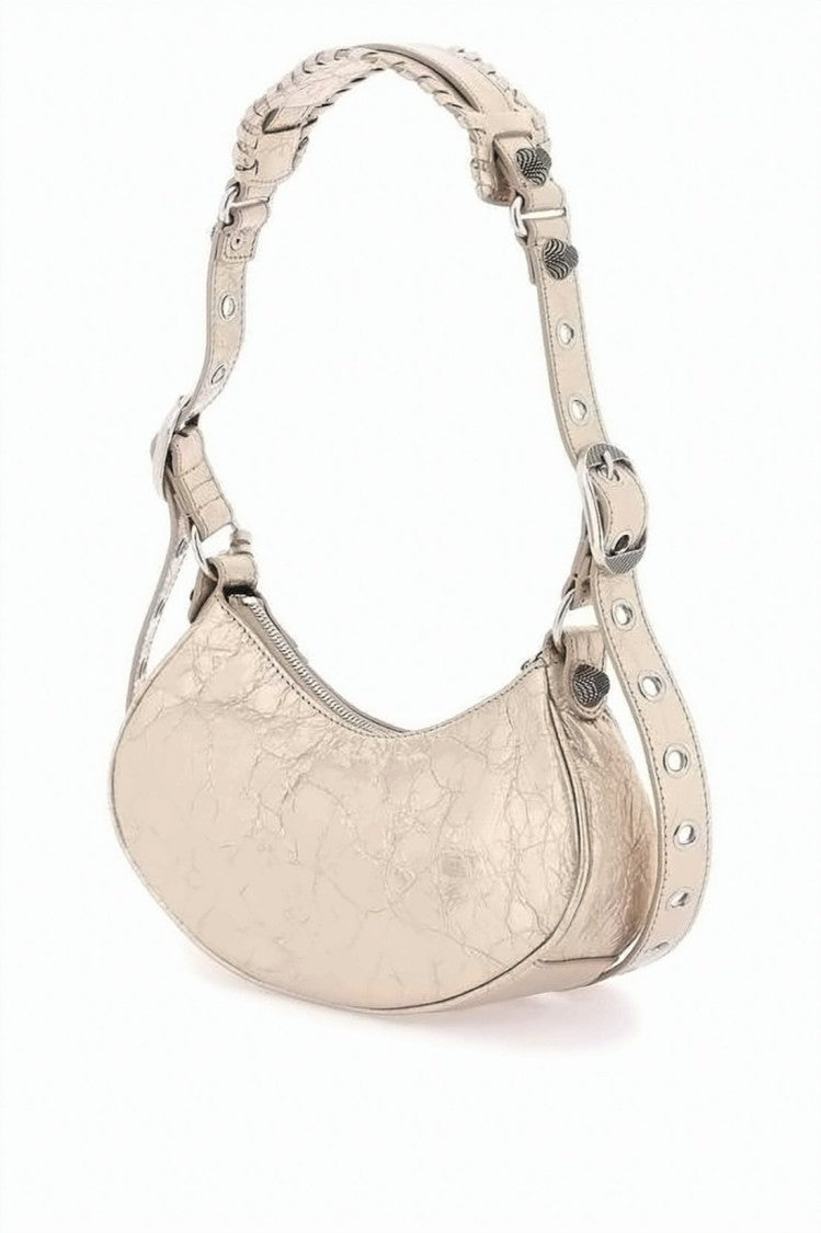 Balenciaga Curved Lambskin Leather Xs Shoulder Bag With Decorative Studs