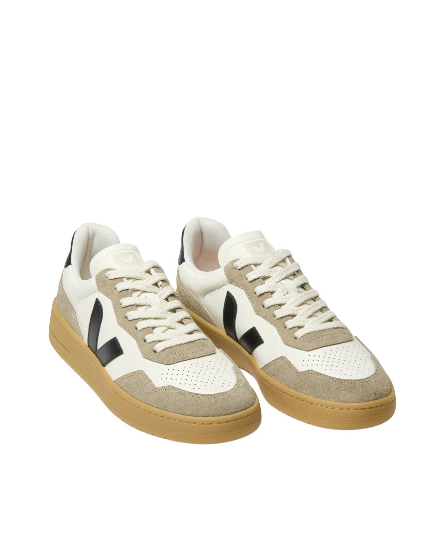 Veja V-90 Sneakers In Organic Leather With Suede Accents