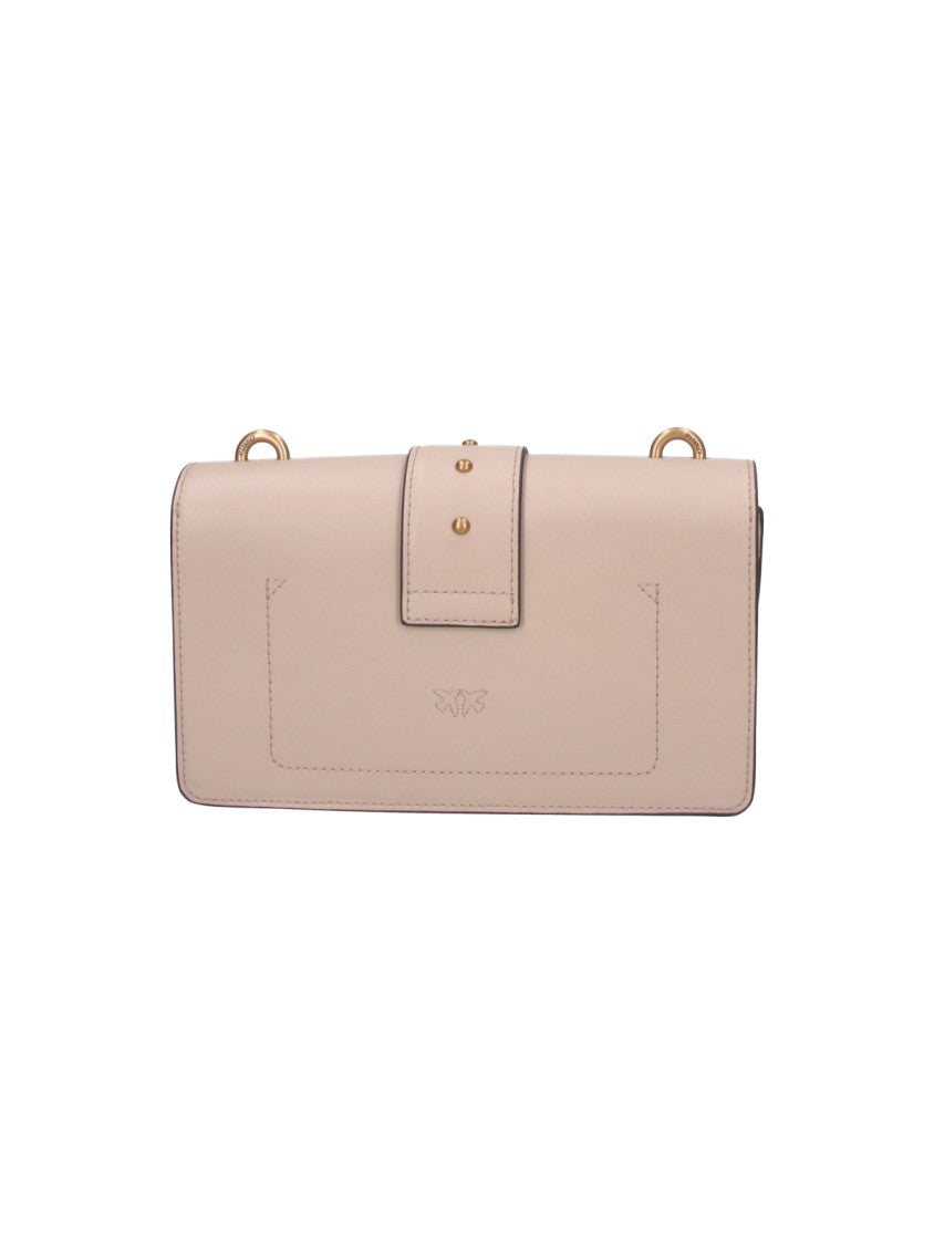 Pinko Beige Love One Gold-Tone Chain Leather Shoulder Bag