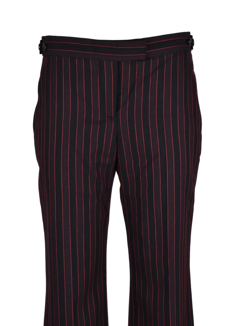 Alexander Mcqueen Black/Red Pinstripe Straight-Leg Wool Pants