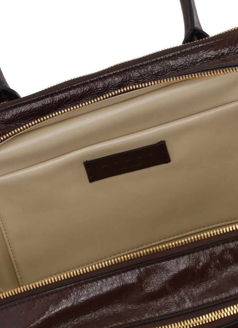 Marni Brown Leather Three Zip Handbag