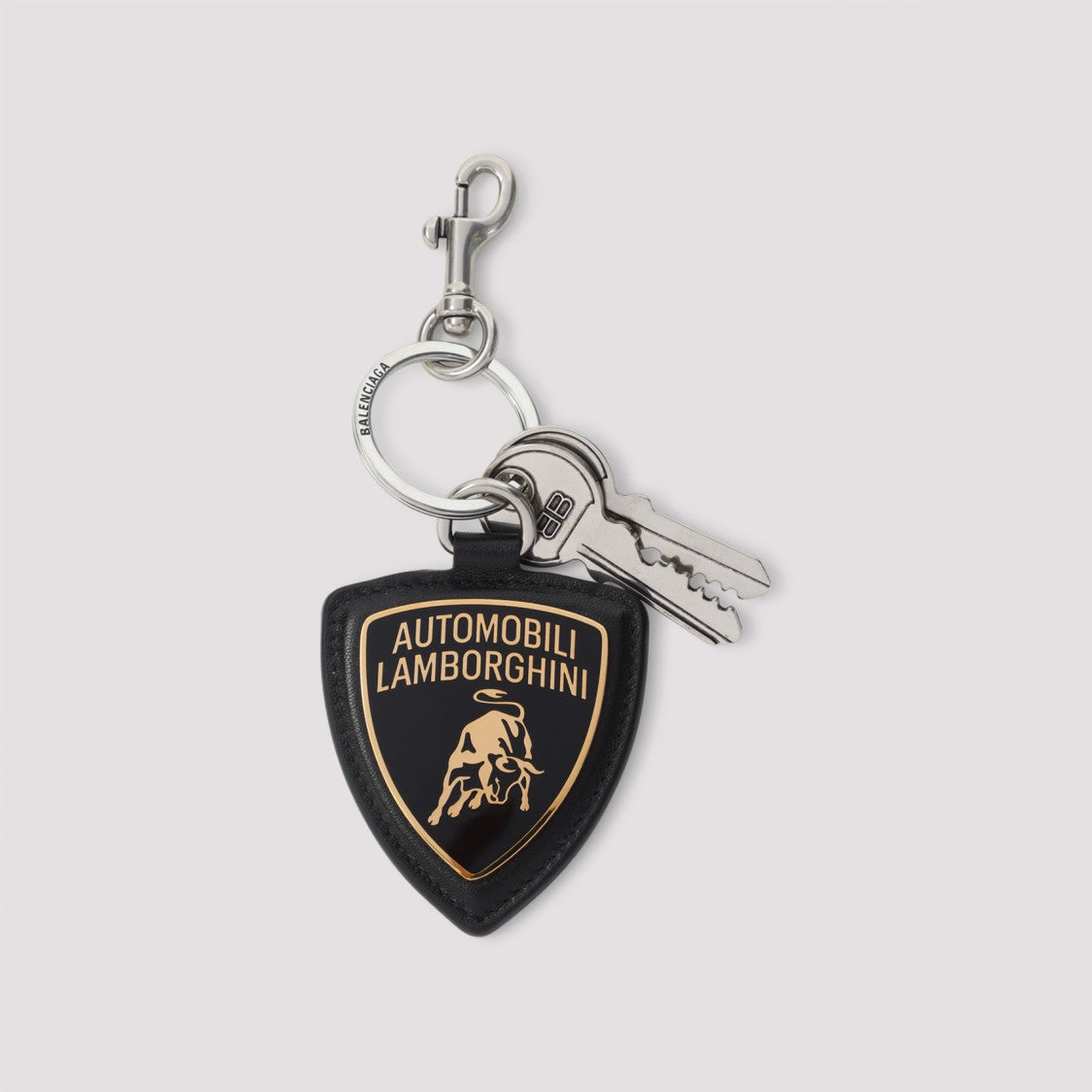 Balenciaga Black Lamb Leather Lamborghini Shield Charm Key Ring