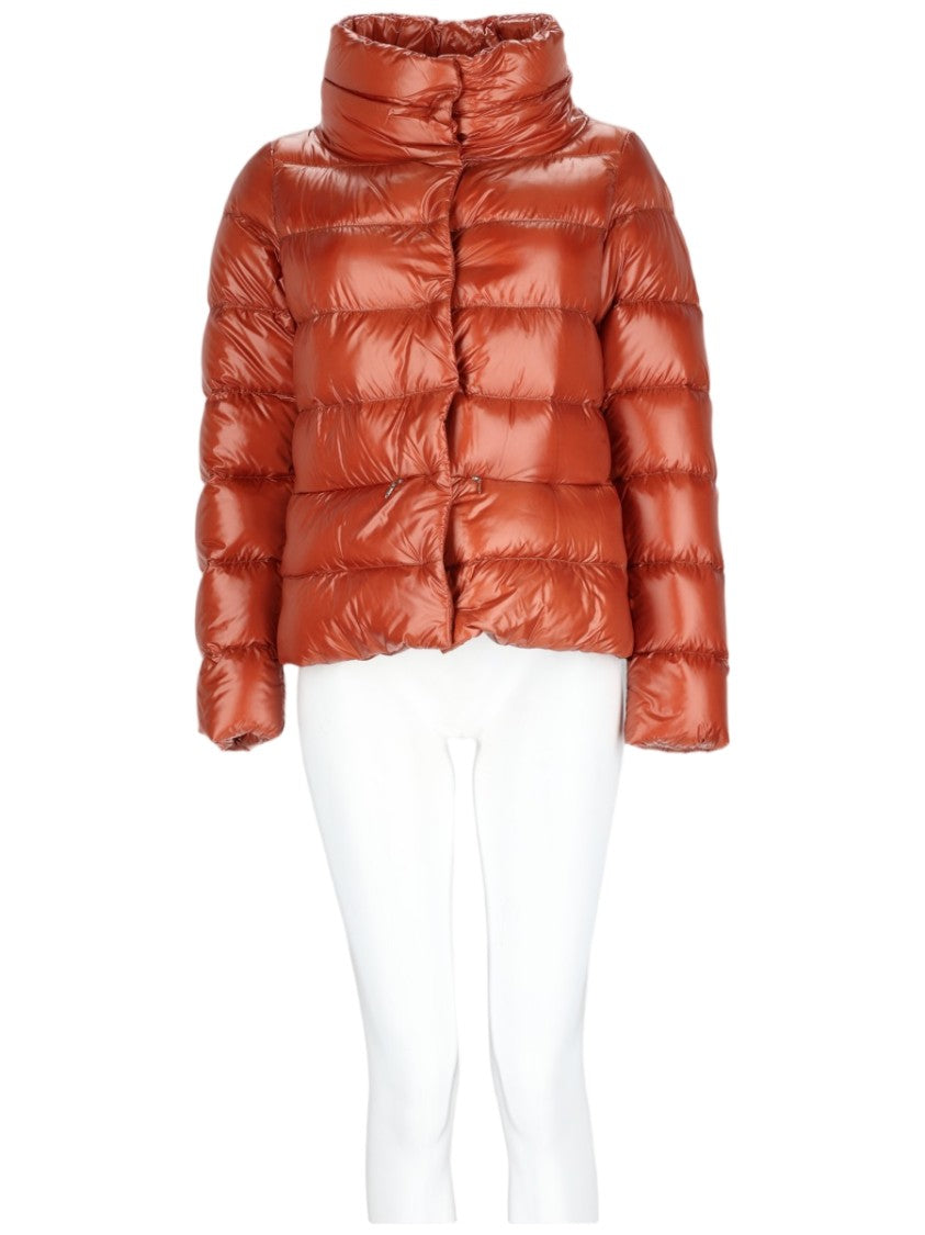 Herno Short Nylon Puffer Jacket With High Collar And Horizontal Quilting
