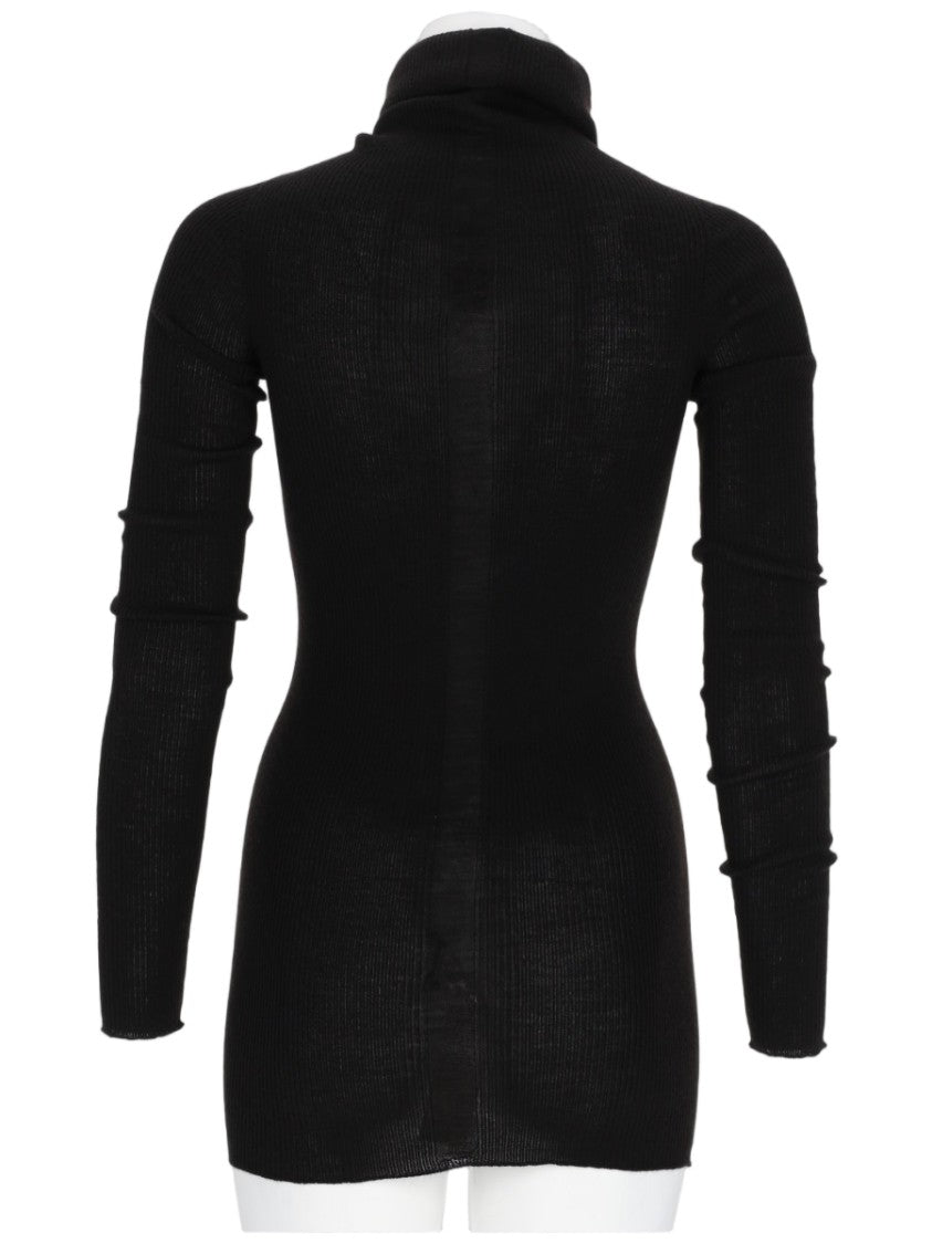 Rick Owens Fitted Long-Sleeve Knit Top With High Turtleneck