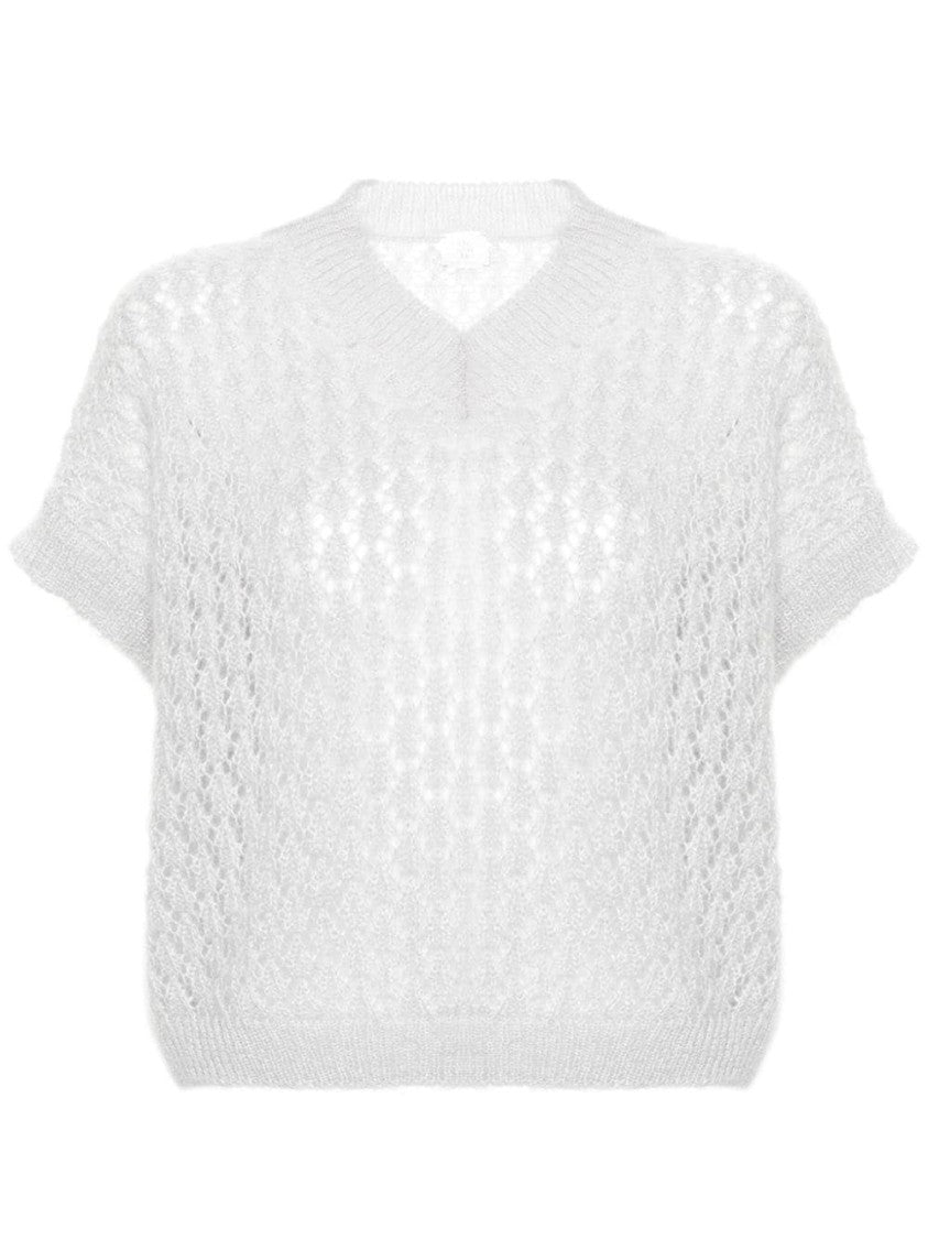 Eleventy Sleeveless V-Neck Knitwear With Open-Knit Detail