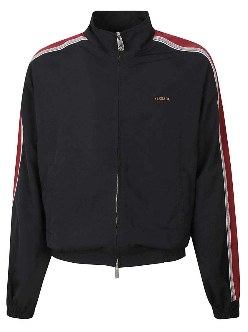 Versace Cropped Jacket With Burgundy Accents And Striped Sleeves