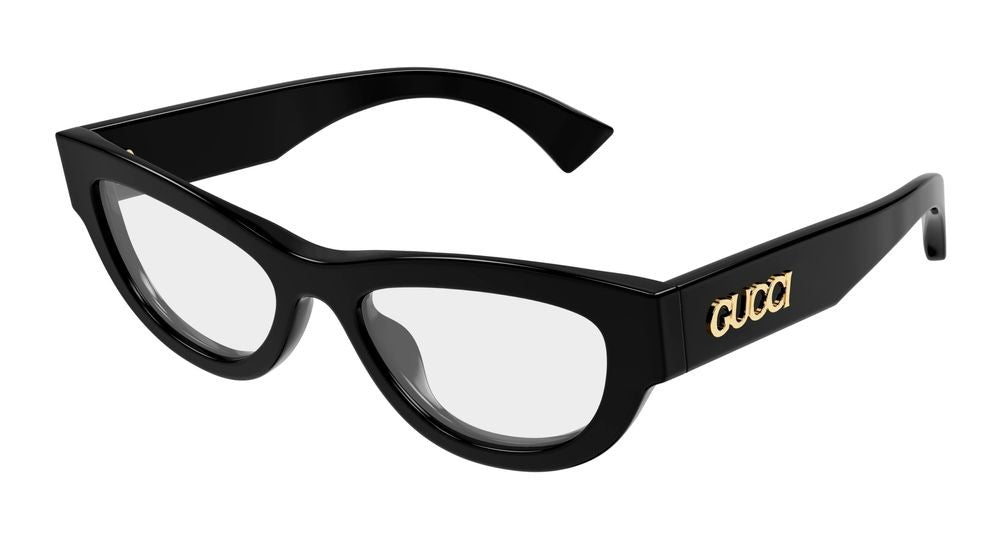 Gucci Black Metallic Gold Logo Detail Oversized Eyeglasses