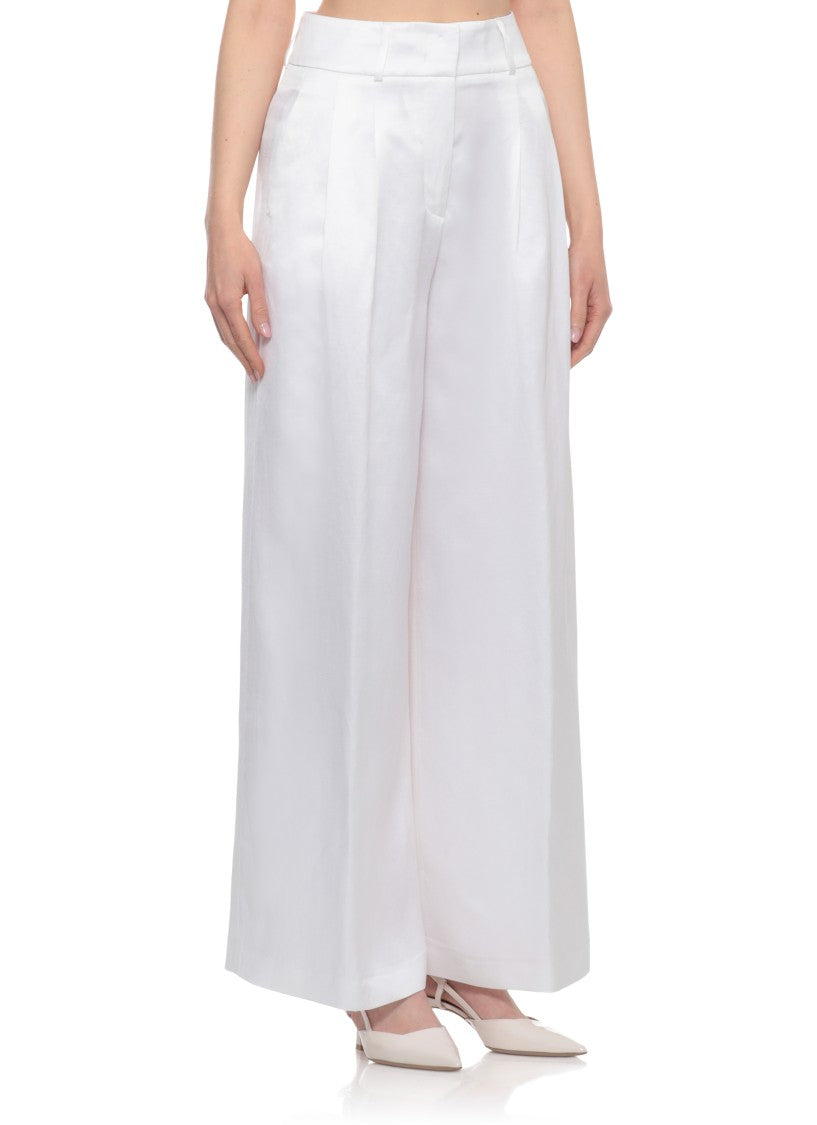 Peserico Ivory Viscose-Linen Wide-Leg Pants