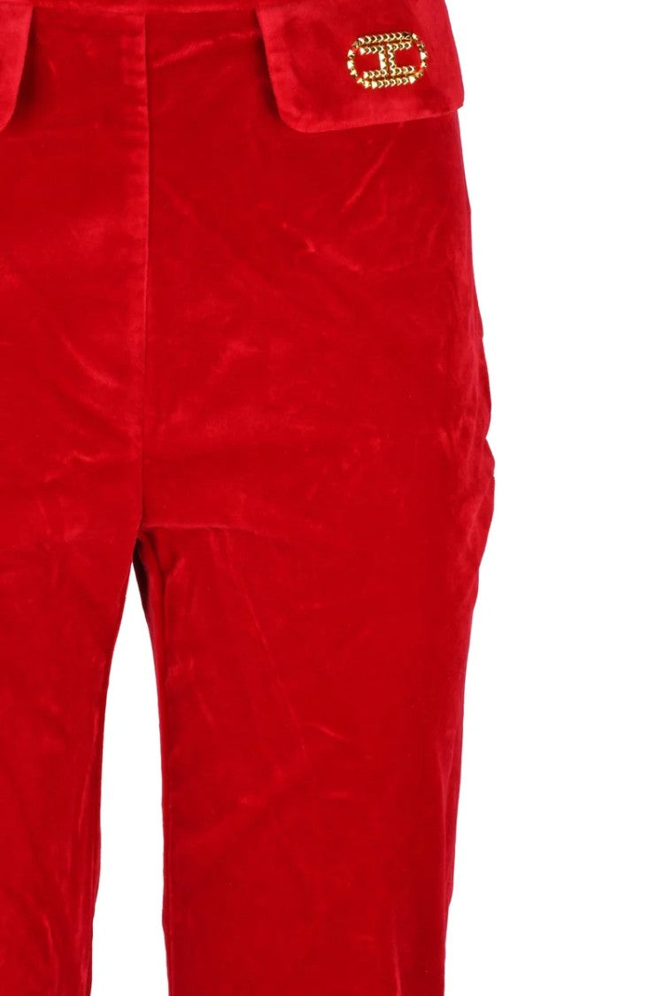 Elisabetta Franchi Flared Velvet Trousers - Red