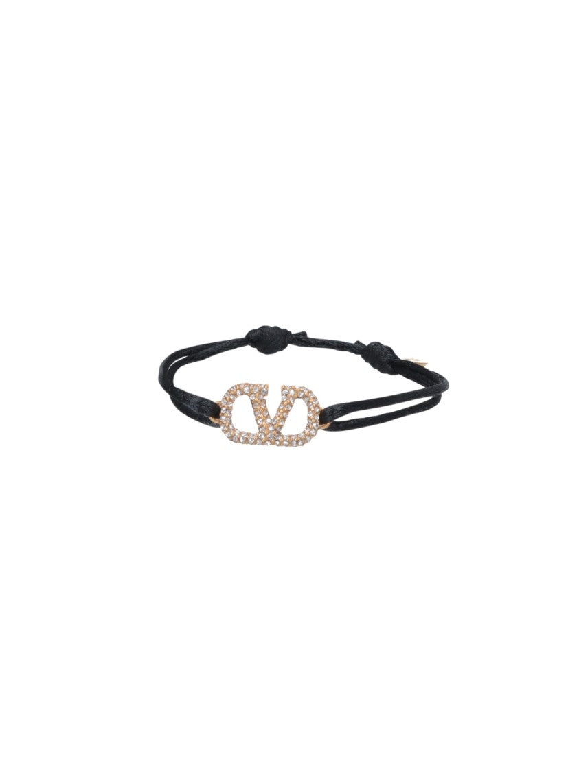 Valentino Garavani Gold-Tone Emblem Bracelet With Adjustable Black Cord