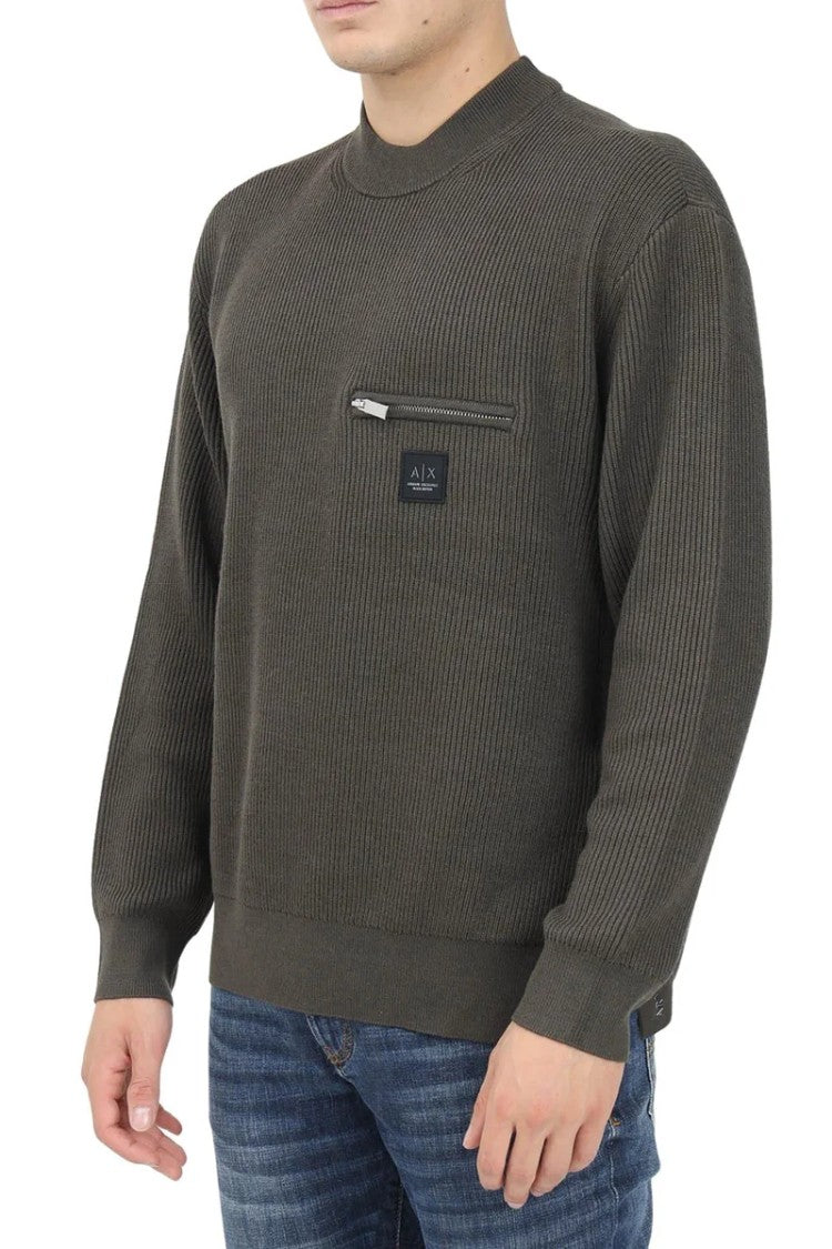 Armani Exchange Green Cotton Acrylic Virgin Wool Men's Sweater