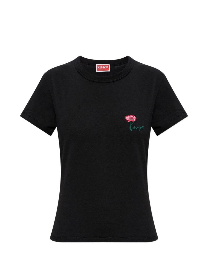 Kenzo Black Minimalist Crew Neck Cotton Top