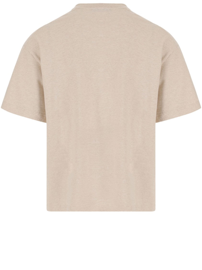 Jacquemus Beige Logo Label Ribbed Crewneck Cotton T-Shirt