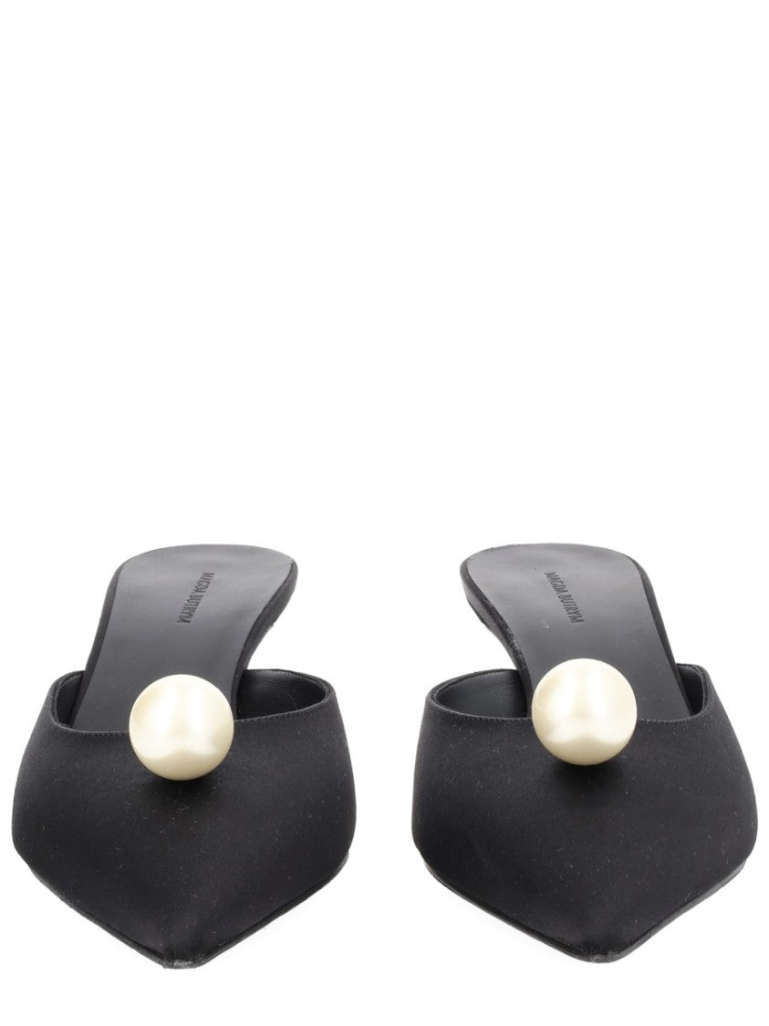 Magda Butrym Silk Pearl Embellished Kitten Mules