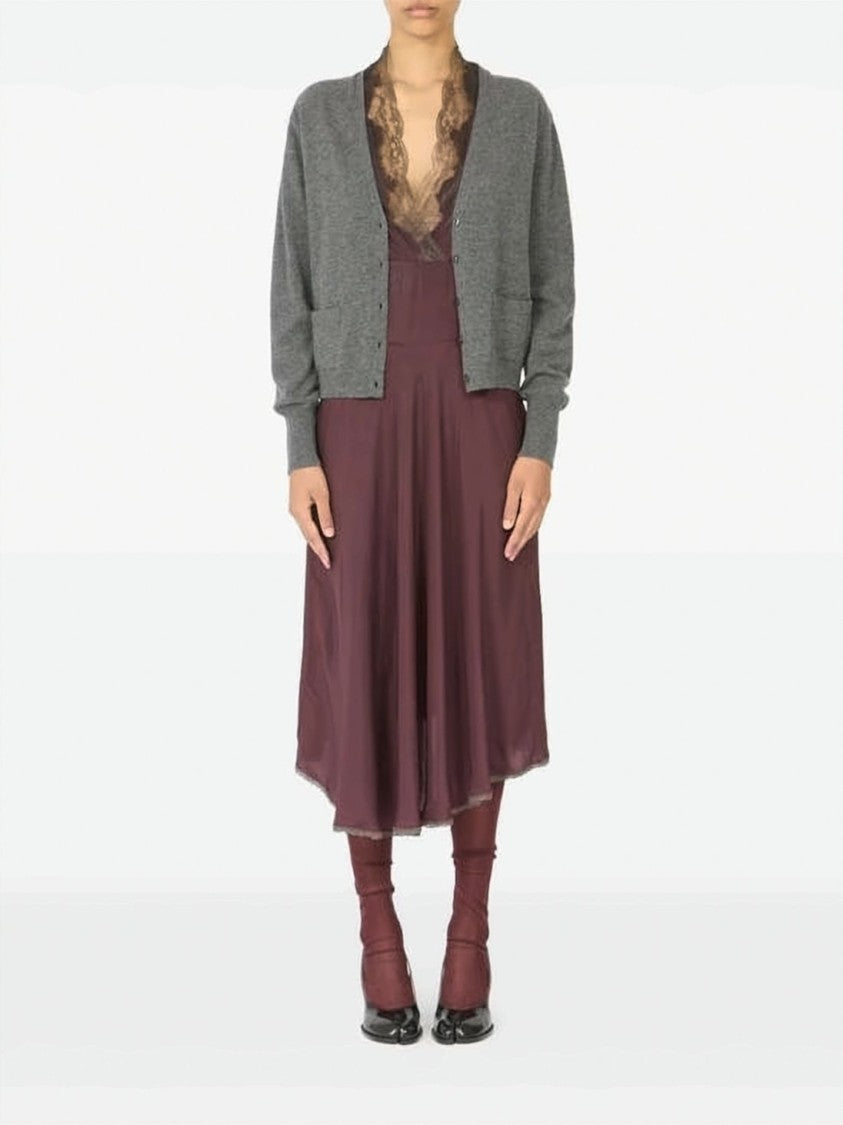 Maison Margiela Deep V-Neck Wool Cardigan With Ribbed Detailing