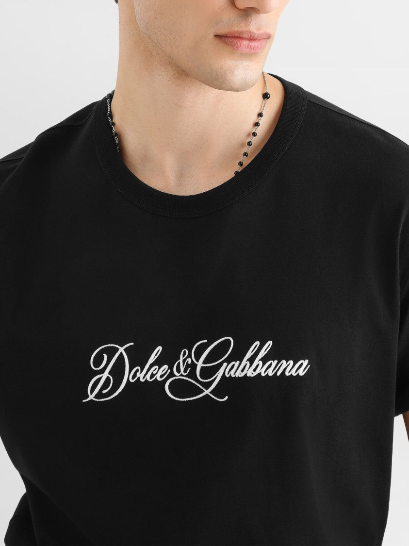 Dolce & Gabbana Black T-Shirt With Prominent Logo And Crew Neckline
