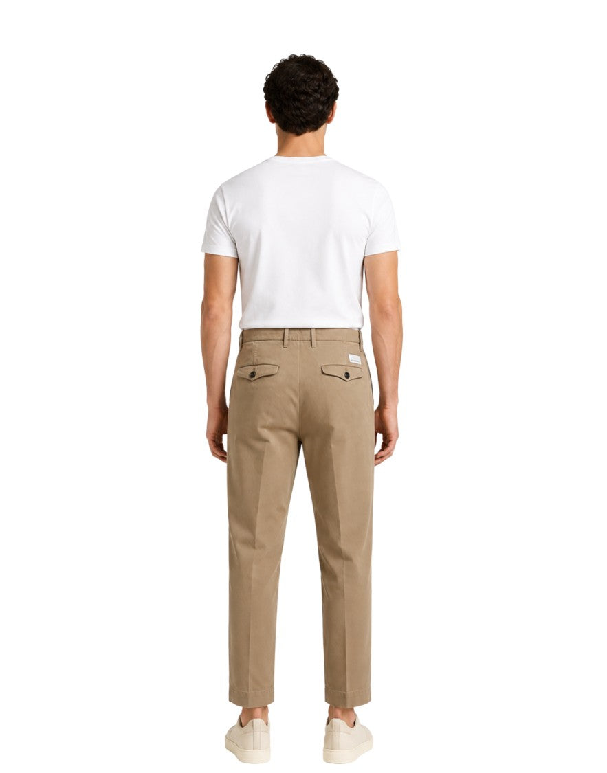 Nine In The Morning Camel Fold 2 Pleated Stretch-Cotton Chino Pants