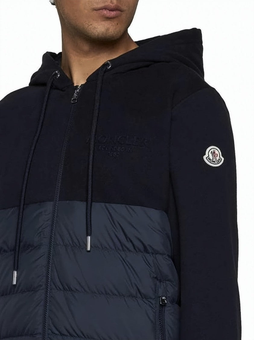 Moncler Short Black Padded Jacket With Smooth Fabric Panels