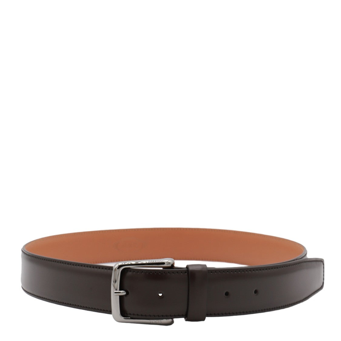 Tod's Classic Dark Brown Belt With Polished Silver Buckle