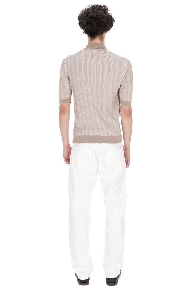 Ballantyne Beige Textured Cotton Pocket Polo Shirt