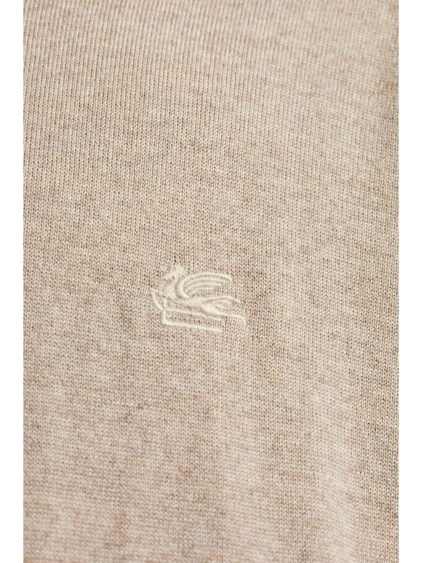 Etro Crew Neck Neutral Beige Wool Sweater