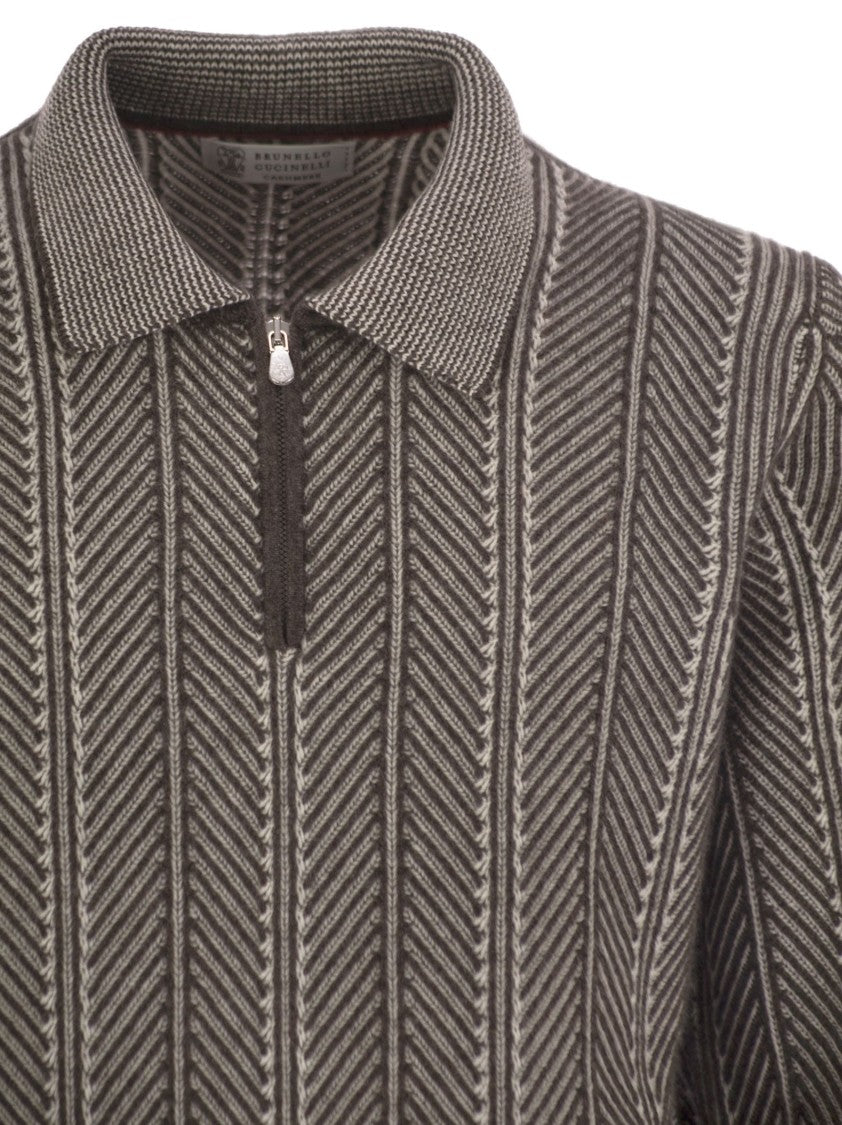 Brunello Cucinelli Vanisé Chevron Cashmere Sweater