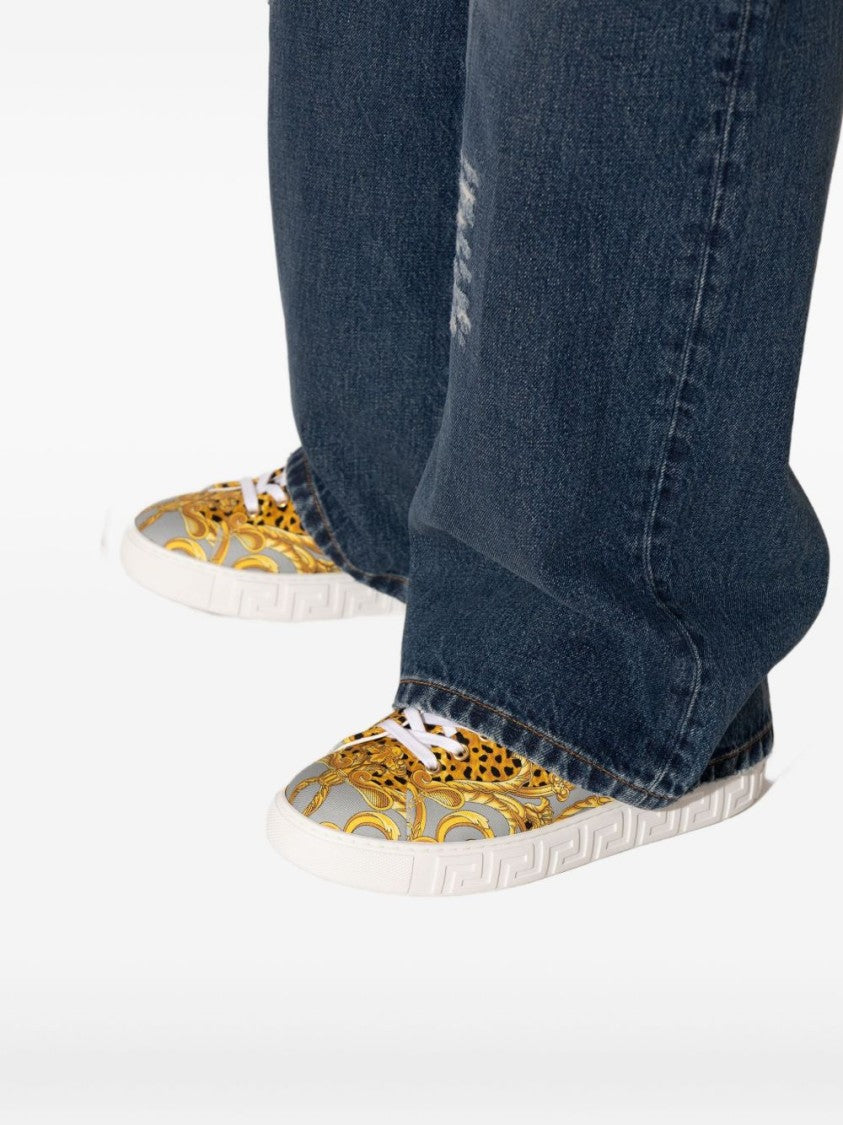 Versace Gold-Tone Animal Print Baroque Sneakers