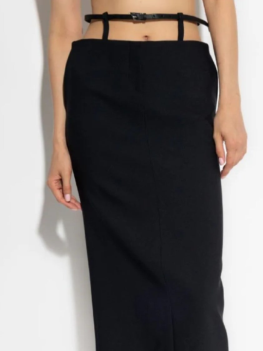 The Attico Fitted Black Midi Skirt
