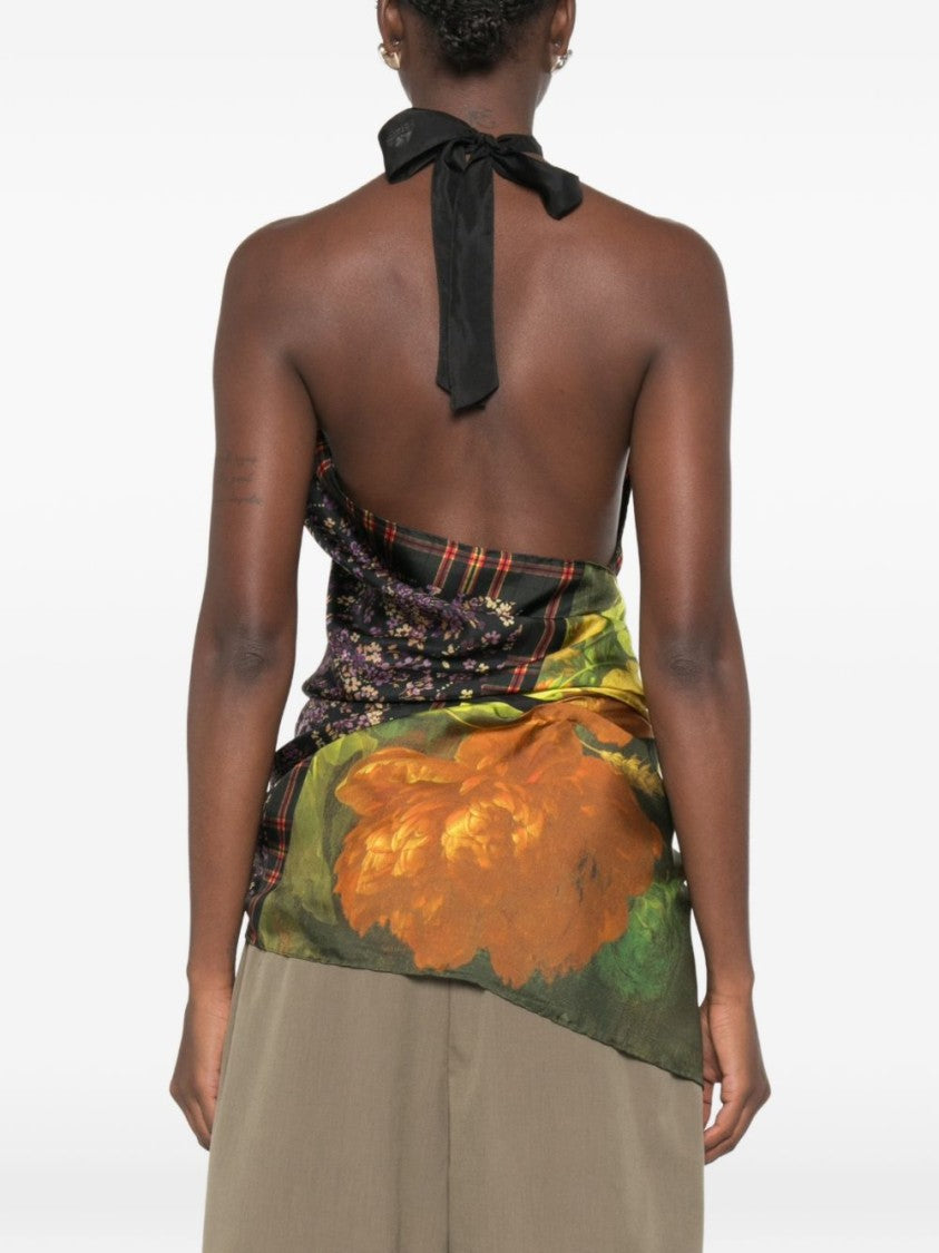 Dries Van Noten Floral Plaid Halter Neck Sleeveless Top