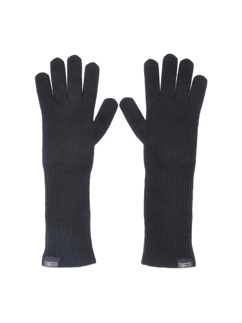 Mm6 By Maison Margiela Black Ribbed Knit Wool Gloves
