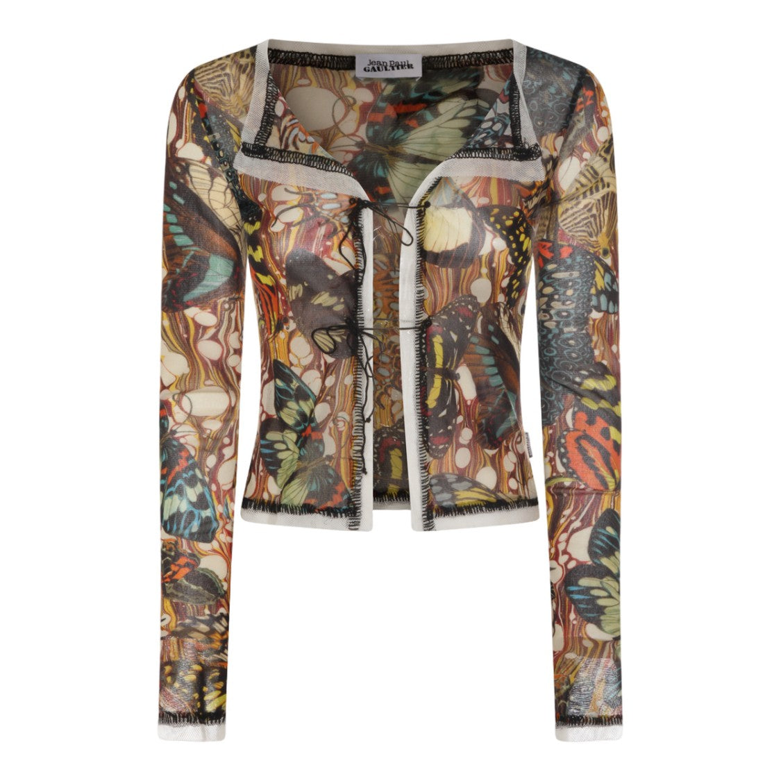 Jean Paul Gaultier Long-Sleeved Sheer Top With Multicolored Butterfly Print