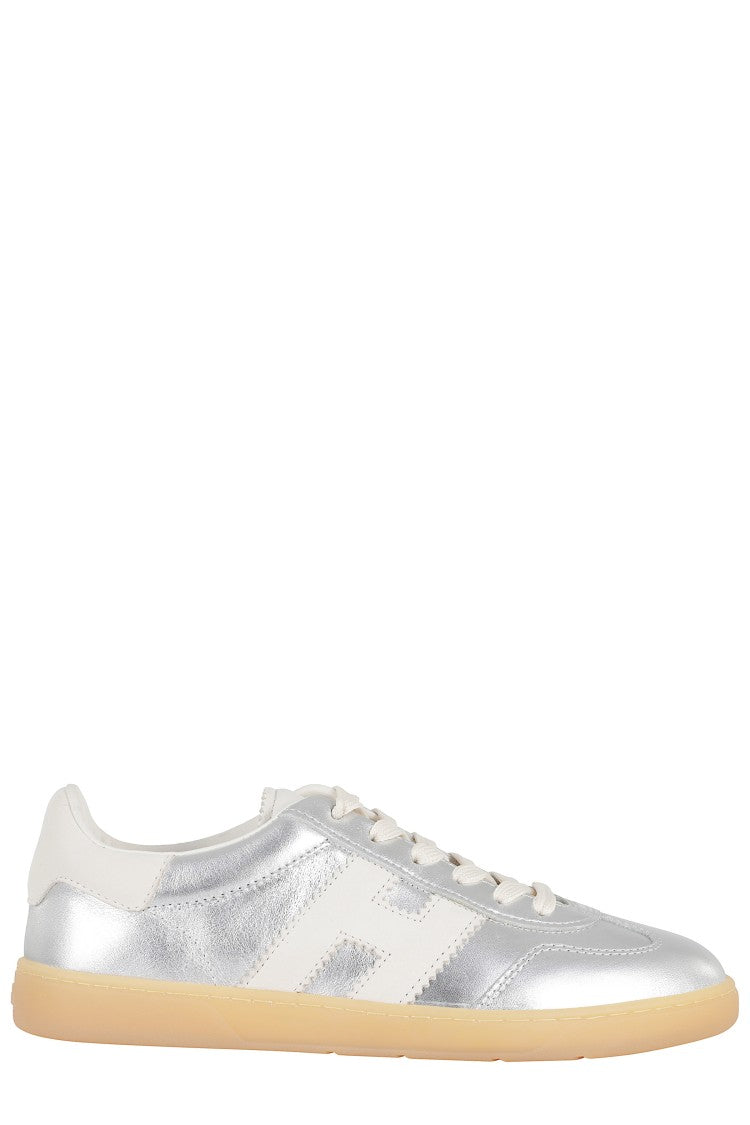 Hogan Silver Cool Laced Metallic Leather Sneakers
