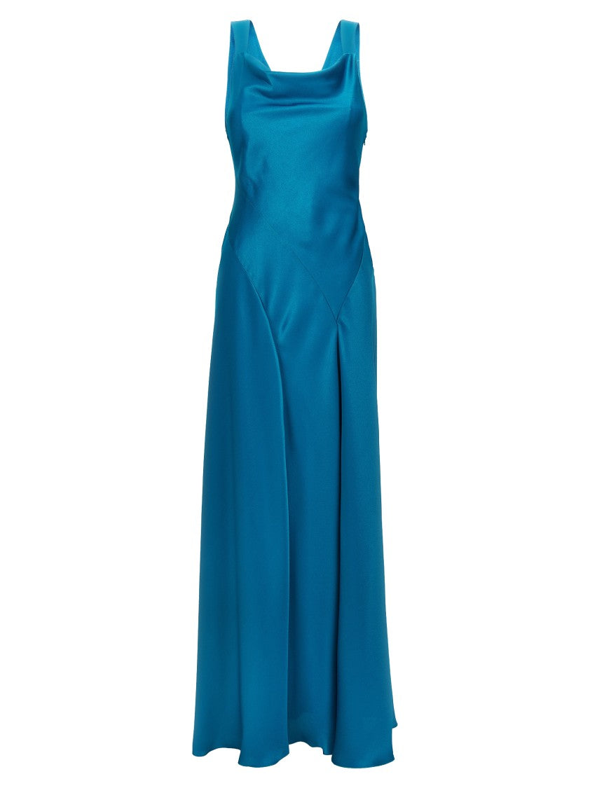 Alberta Ferretti Back Cut-Out Satin Maxi Dress