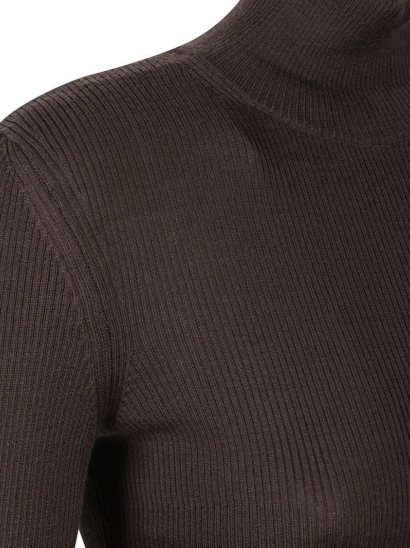 Max Mara Fitted Ribbed Knit Top With High Neckline