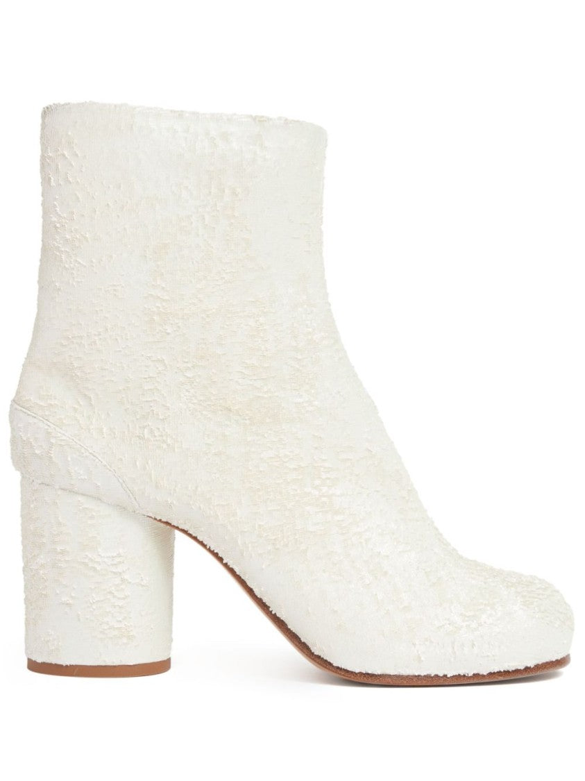 Maison Margiela Cylindrical-Heel Ankle Boots In Distressed Laser-Cut Suede