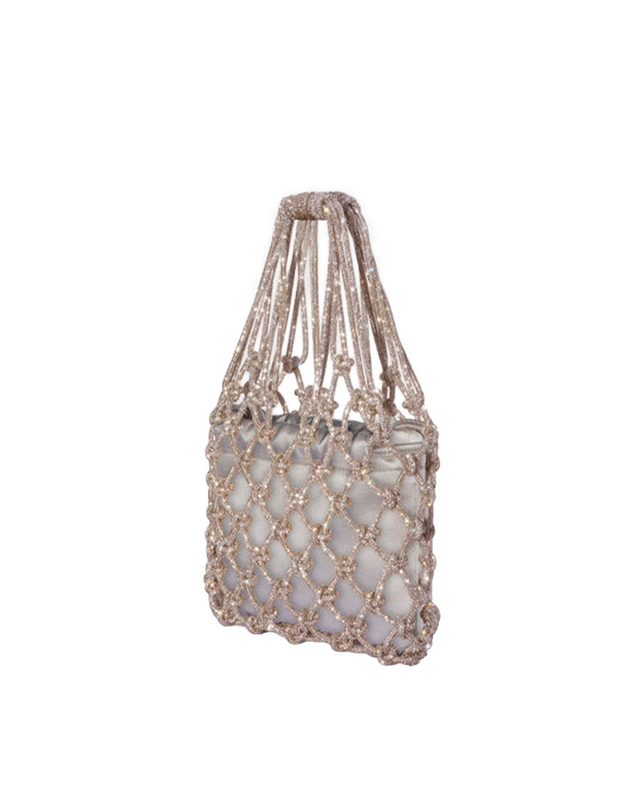 Hibourama Golden Shadow Carrie Satin Crystal Mesh Shoulder Bag