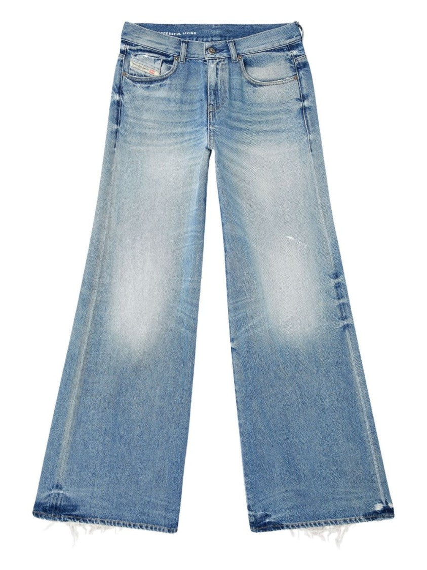 Diesel Wide-Leg Faded Blue Jeans With High Waist
