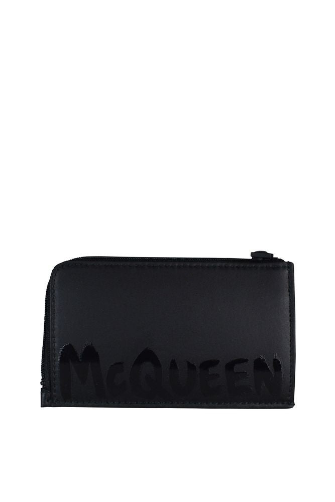 Alexander Mcqueen Lambskin Leather Card Holder With Zip Closure