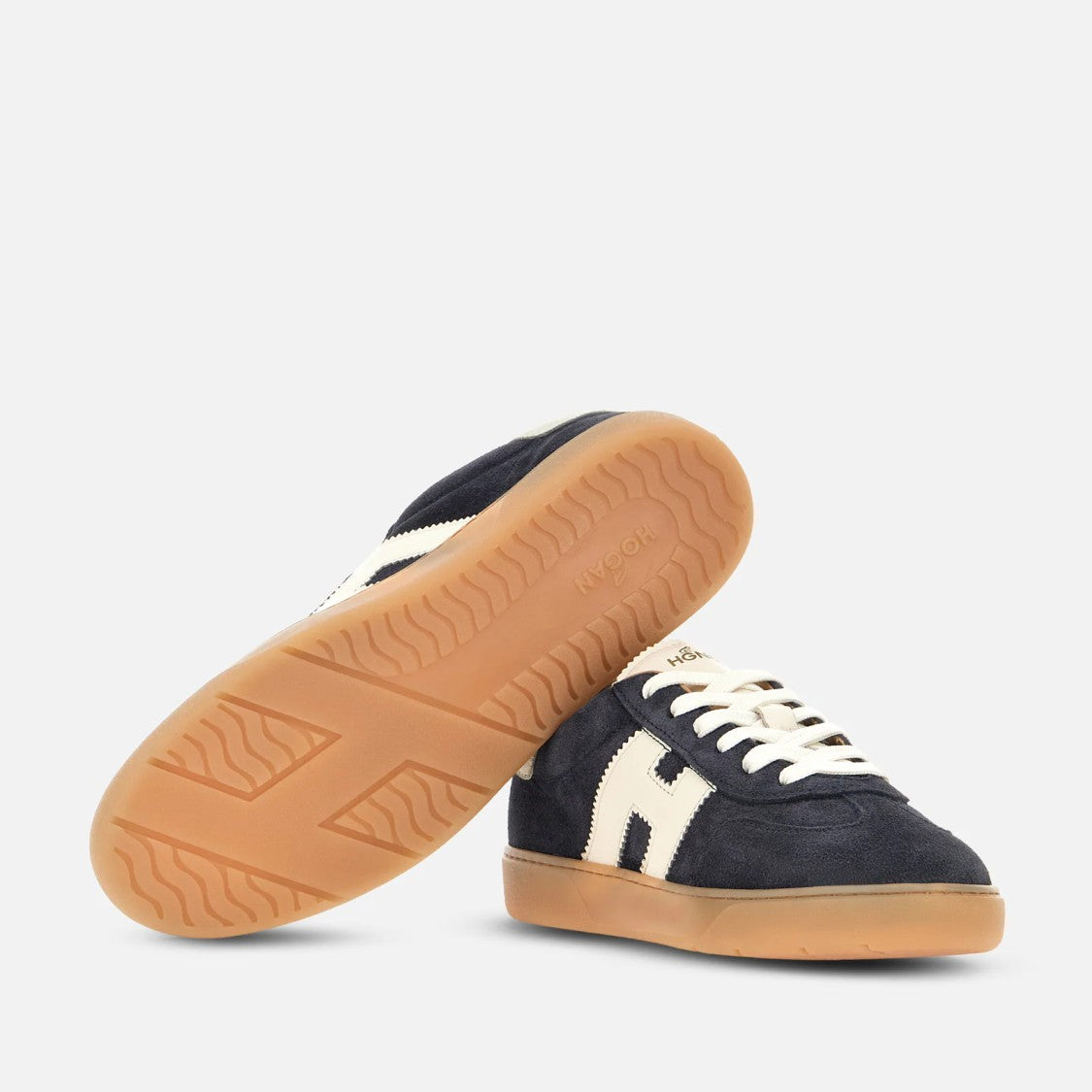 Hogan Navy Blue Calfskin Sneakers With Contrasting Logo