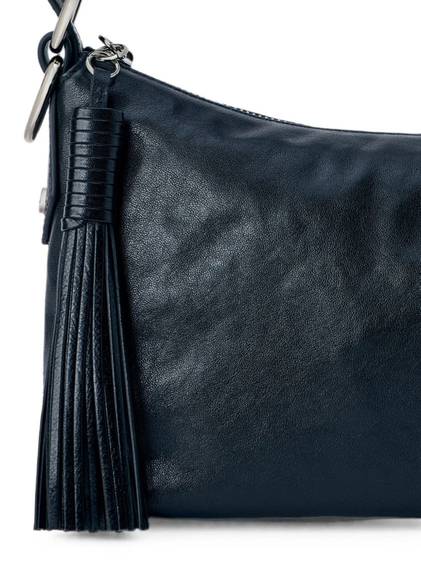Vivienne Westwood Rectangular Black Handbag With Silver Emblem And Tassel