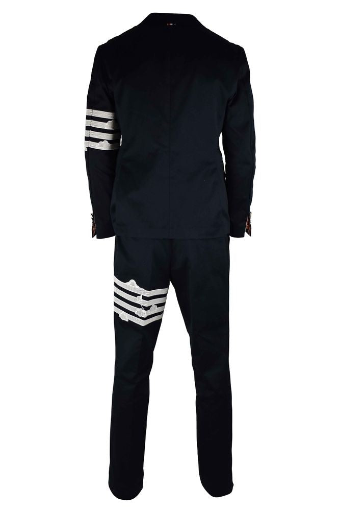 Thom Browne Navy Blue Tailored Suit With Embroidered Accents
