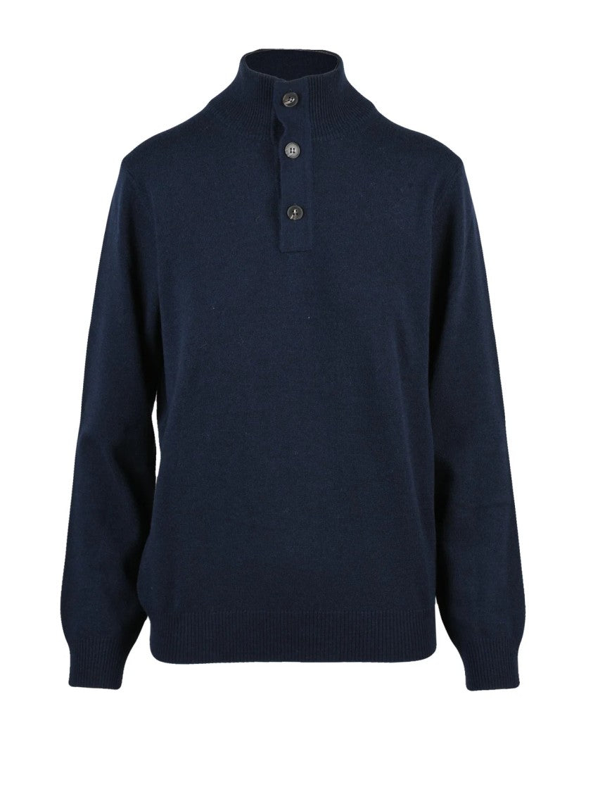 Kangra Blue Wool-Blend Button Sweater