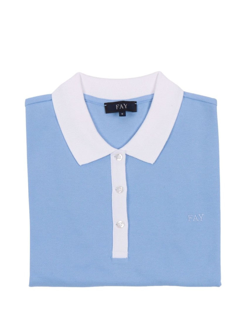 Fay Short-Sleeved Polo Shirt With Contrasting Collar And Embroidered Logo