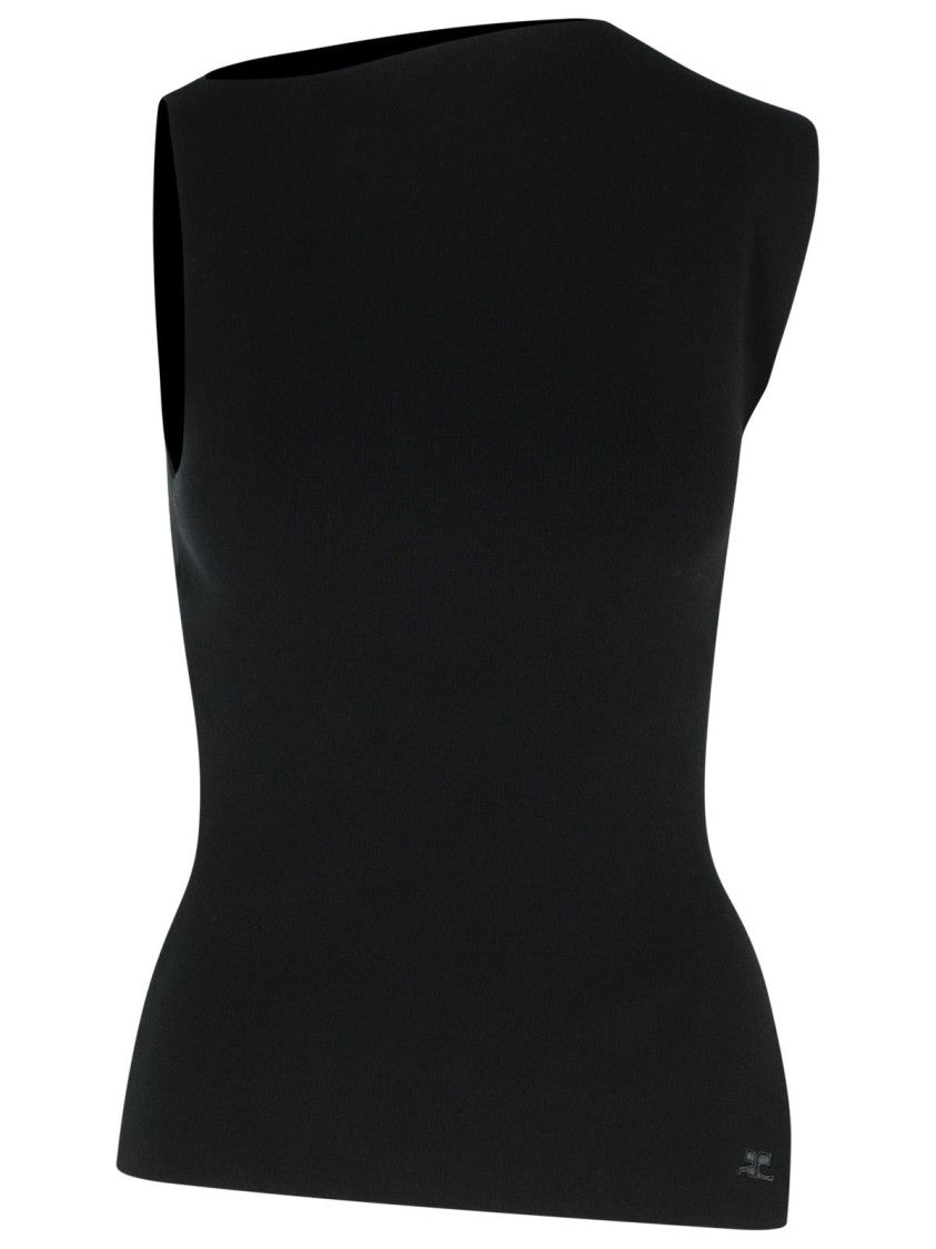 Courrèges Oblique' Black Viscose Blend Tank Top